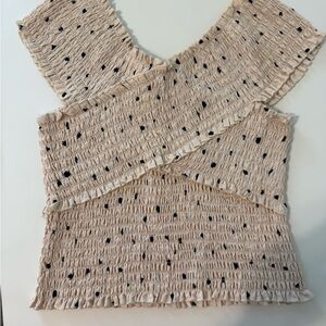 Tan Smocked Asymmetrical Blouse